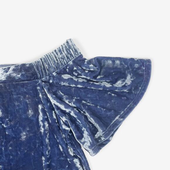 Forever 21 Velvet Mini Dress Size M Blue Off Shoulder Glam Retro Party Cocktail - Picture 8 of 11